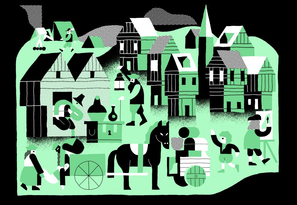 Introductory illustration to sum up stories within the People's Lives section.