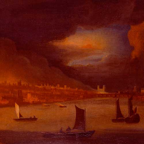 Painting: ‘The Great Fire of London, 1666’ by an unknown artist after Waggoner