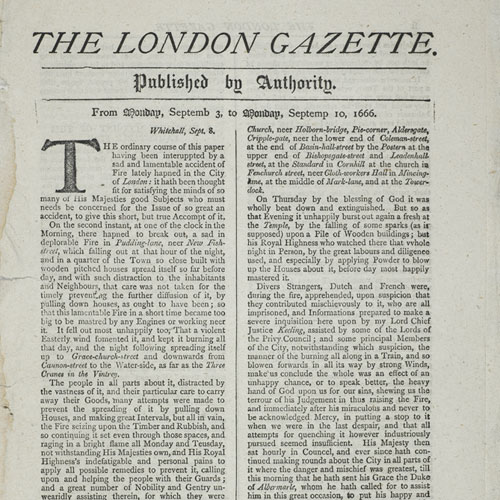 The London Gazette newspaper, 3-10 September 1666